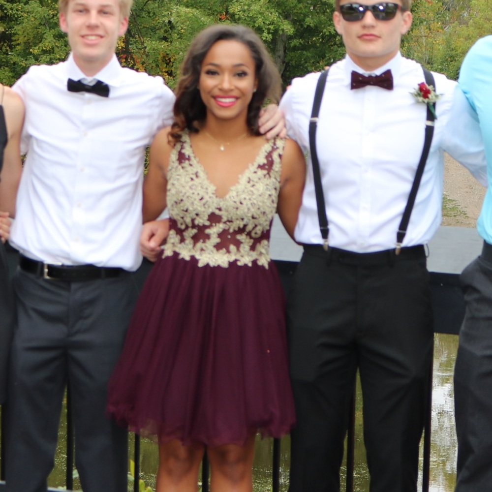 Dark Burgandy, w/ gold Dress